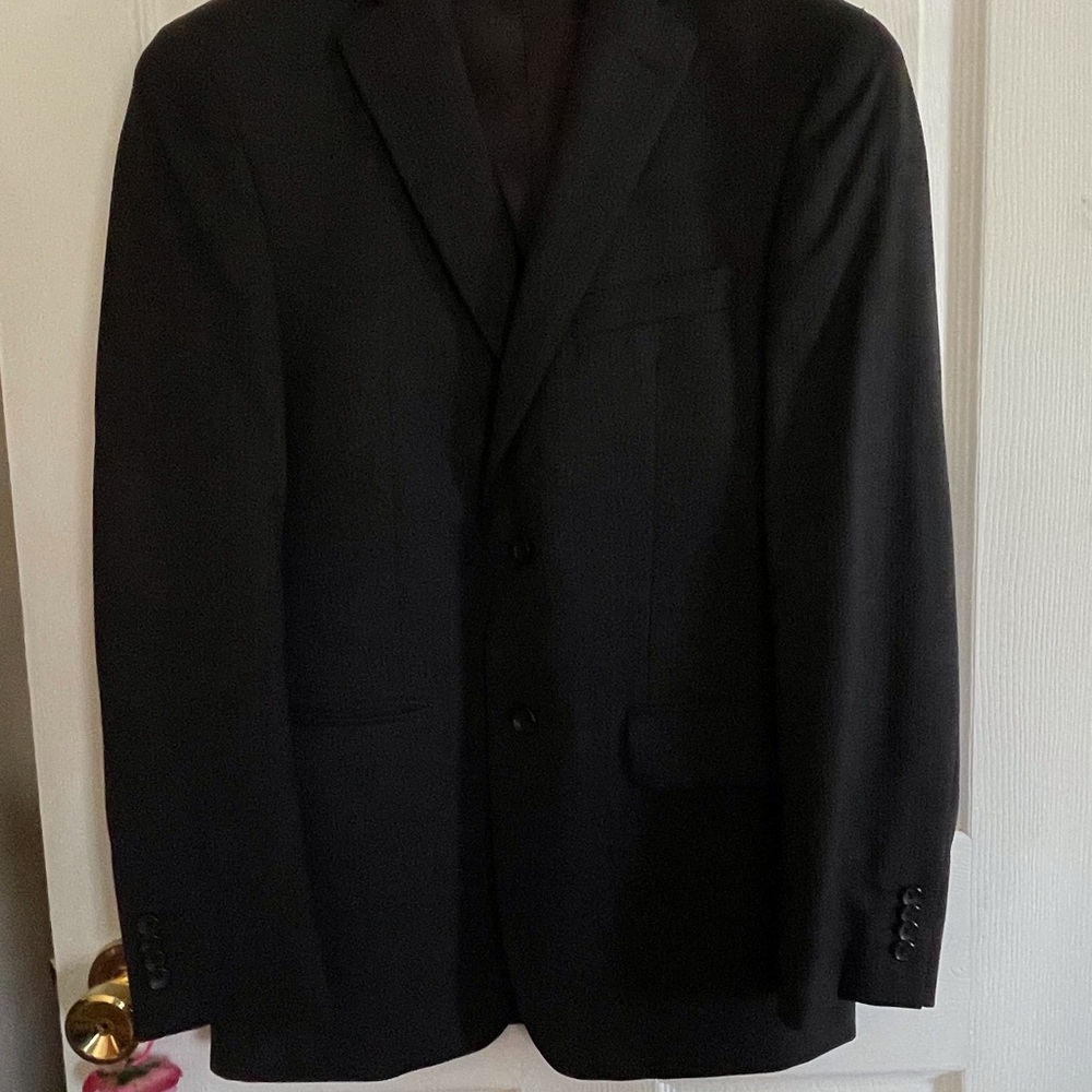 MARC ANTHONY 100% wool black suit, subtle stripe pattern, jacket42R, pants30/30